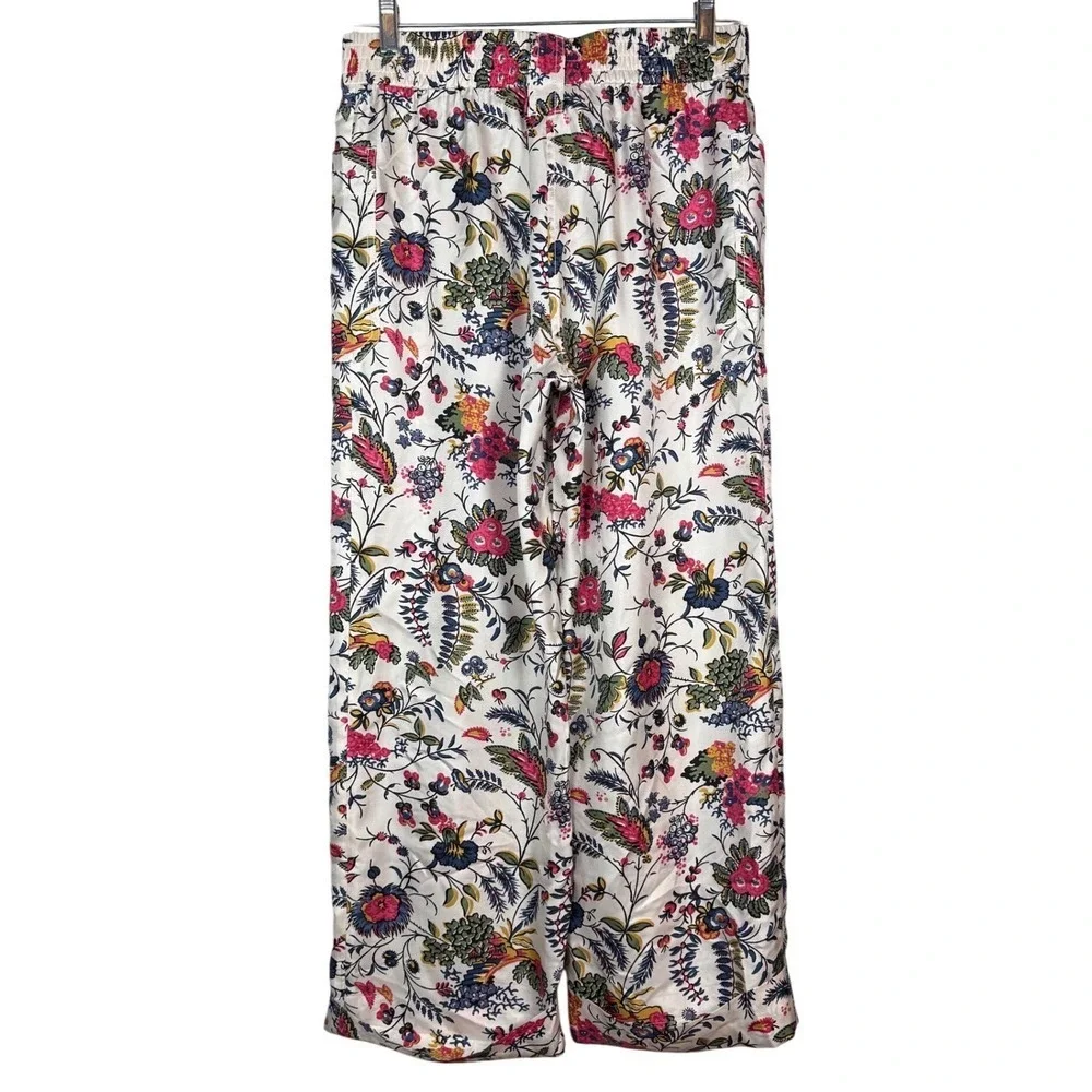 TORY BURCH Gabriella Floral 100% Silk Trousers, High Waist Ankle Length, Size 6